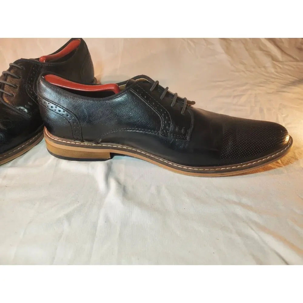 Steve Madden Mens Sz 8M Shoes Black Leather Brogue Medallion Toe Wingtip Oxfords